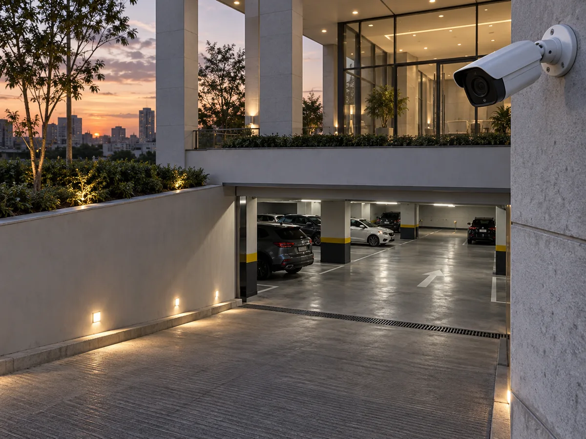 Estacionamento de um edifício comercial