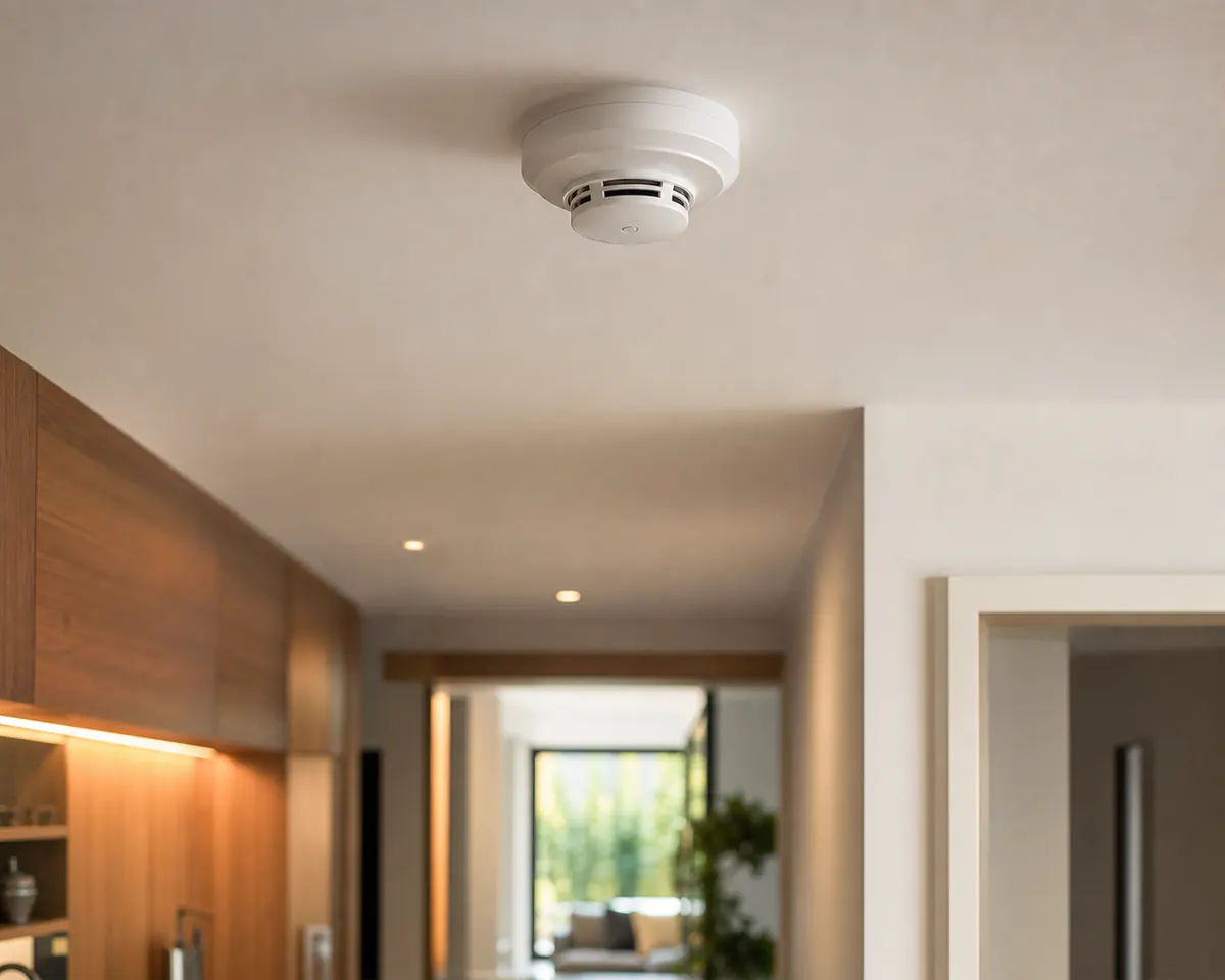 Detector de fumaça instalado no teto de residência moderna