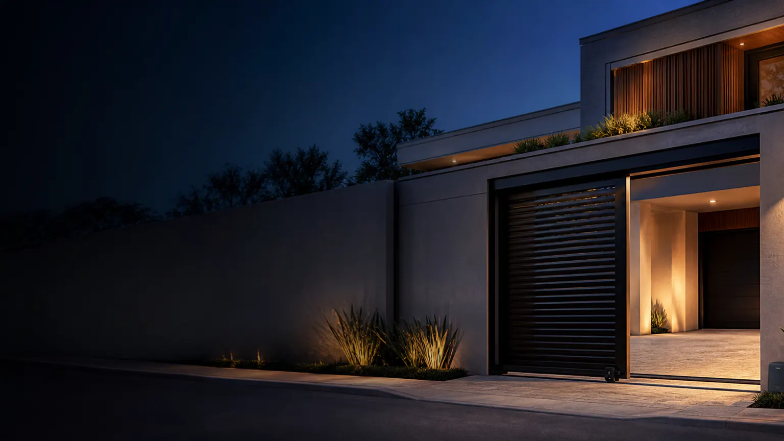 Portão automático em entrada de residência moderna